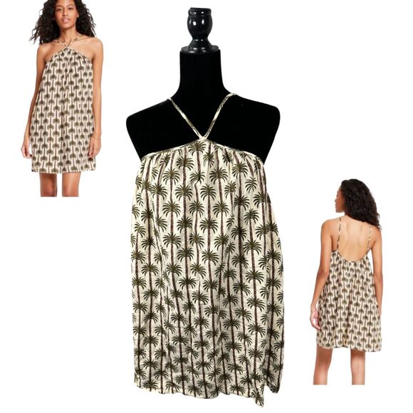 Aguabendita Target Linen Halter Mini Dress Palm Tree Resort Size Medium - Picture 1 of 8